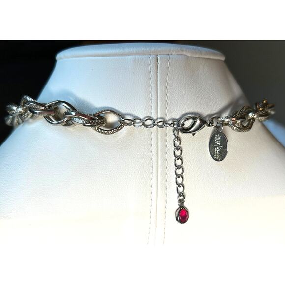 WHBM Faceted Dark Pink Gold Tone Bead Double Link Chain Necklace 18-19” - Picture 4 of 10